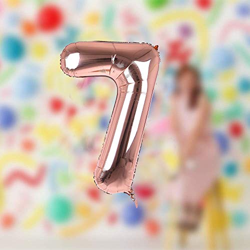 Image of AMFIN Number 7 Foil Balloon Number Balloons Birthday Number Foil Balloon Seven Number Props for First Birthday - Rose Gold