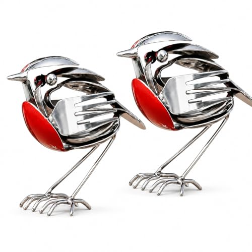 XLATD Robin Bird Scrap Metal Art Sculpture, Handcrafted Metal Robin Bird Statue, Rustic Fork & Spoon Garden Decor Gift for Bird Lovers (2pcs)