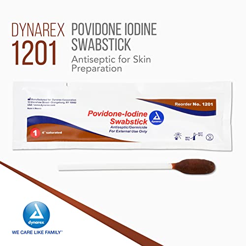 dynarex povidone iodine swabsticks swabstick packaged in individual foil pack antiseptic for skin preparation brown 1 box of 50 dynarex povidone iodine swabsticks