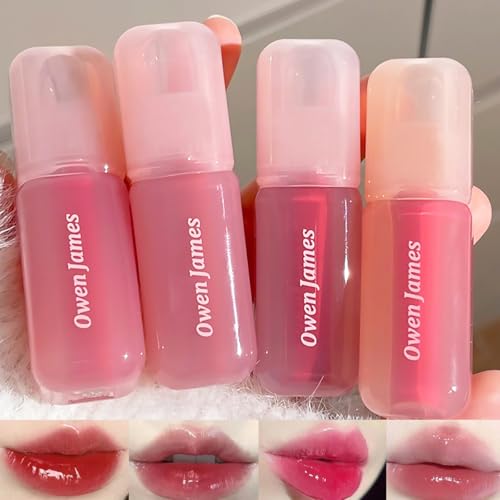 Baorder 4Pcs Hydrating Lip Gloss Set,Non-Stick Cup,Glossy Finish,Highly-Pigmented Korean Lip Glaze,Plumping Lipgloss,Moisturizing Water Mirror Liquid Lipstick,Long-lasting Natural Makeup