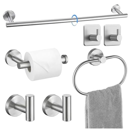 Juego de accesorios de baño de 7 piezas, juego de herrajes de baño con toallero plateado, accesorios de baño de acero inoxidable SUS304 que incluye toallero plateado, portarrollos de papel higiénico