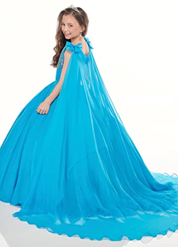 M_RAC Girls V Neck Pageant Dress Chiffon Princess Birthday Party Dresses Formal Ball Gowns with Flowy Cape PA0043