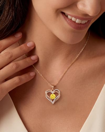 Image of CDE S925 Birthstone Heart Pendant Necklaces Jewelry Gifts for Wife