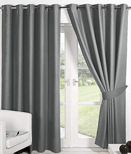 Fiona Creations Plain Polyester Eyelet 10 ft Window Curtain RED -Set of 2 (Grey, 4 x 10)