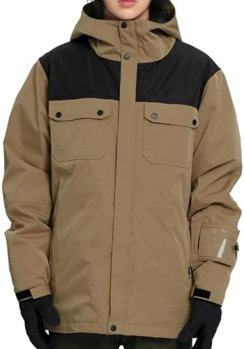 Actleis Winter Snowboard Jacket Warm Snow Coats For Men Waterproof Insulated Skiing Jacket, Beige black, Large Clothing, Shoes