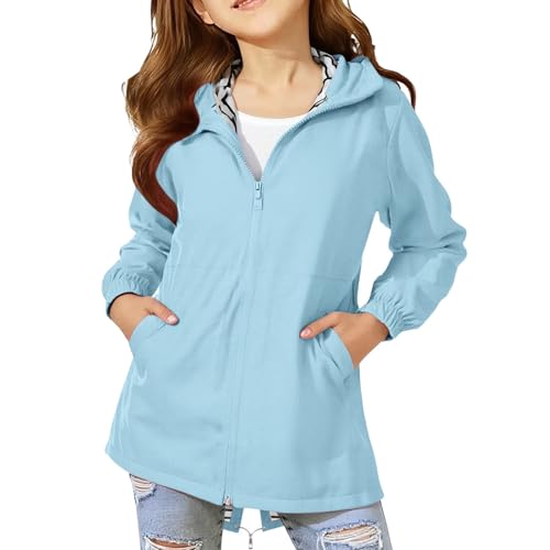 Girls Waterproof Jacket Fall Windproof Lightweight Hooded Zip Up Long Raincoat for Kids Loose Water Boys Rain Jackets