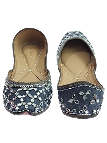 Image of Fulkari Women's Mirror Genuine Soft Leather Juttis | Bite and Pinch Free Jutis | Ladies Punjabi Jutti | Wedding Flat Stylish Mojari | Phulkari Ethnic Flats For Girls |