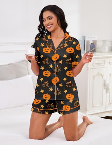 Image of SHESHOW Satin Pajamas for Women Set Preppy Animals Pjs Short Sleeve Shorts 2 Piece Loungewear Sets XS-XXL