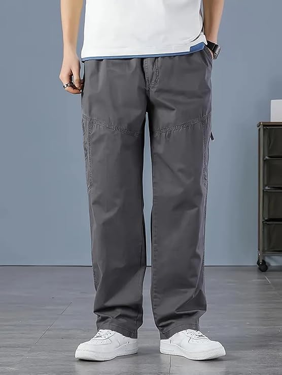Image of Men Cargo Pants 100% Cotton | Relaxed Fit Utility Cargos for Men with 6 Pockets | Breathable Durable Fabric | Casual Streetwear Travel & Outdoor Pants