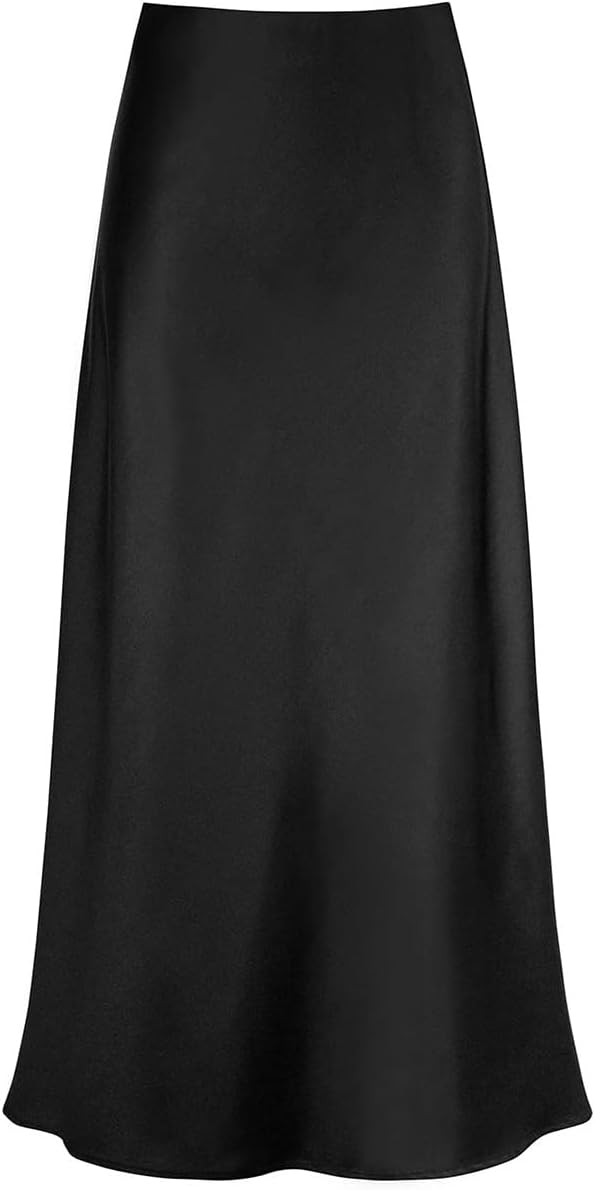 Women's Spring Summer Satin Silk High Waist Ruffle A Line Long Maxi Skirt Tulip Hem Skirts - Image 4