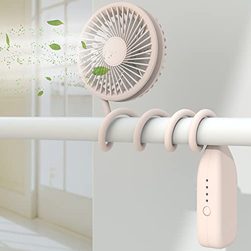 Image of Handheld Mini Fan,Portable Neck Fan,Portable USB Rechargeable Small Pocket Fan,Baby Stroller Fan,Car Seat Fan,Desk Fan,360 Degree Free Rotation Fix on Stroller Student Bed Bike Crib Car Travel-Pink