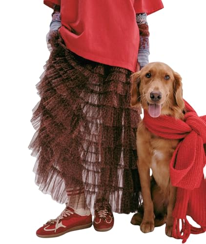 NUFIWI Women Ruffle Maxi Slip Skirt Elastic Waist Sheer Mesh Long Skirts Lace Layered Tiered Tulle Tutu Skirt Petticoat3