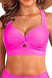 Hot Pink Bikini Tops for Women - Large Bust Swimsuit Top Full Coverage Bathing Suit Top 2025 Knot Twist Swim Top Only XL