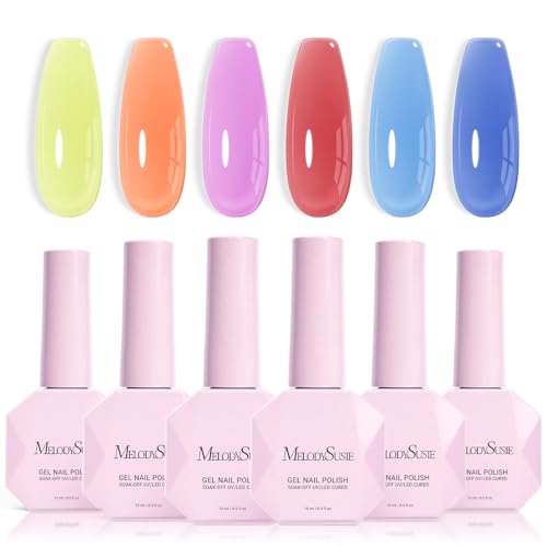 Image of MelodySusie Jelly Gel Nail Polish Set,6 Transparent Colors,Milky or Jelly Texture,Pastel Rainbow Colors Soak Off UV LED Light Cure or Salon Manicure and Nail Art DIY at Home 15ML 0.3Fl Oz