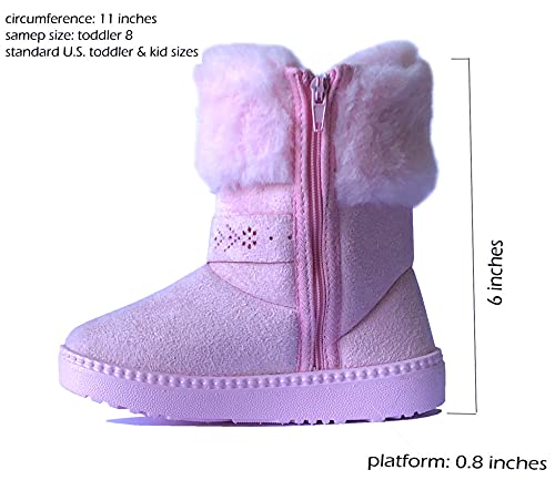 Image of REDVOLUTION Kids Boots Toddler Girls Cute 2 Buttons || Rhinestone Faux Fur Suede Knitting Shoe (Toddler 6, 365 pink)