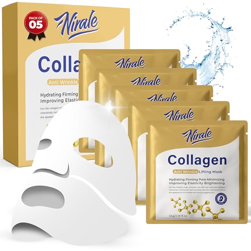 Bio Collagen Face Mask for Deep Hydration - Anti-Ageing Overnight Face Mask for Skin Repair - Pore Minimizing and Brightening Collagen Masks (Pack of 5)