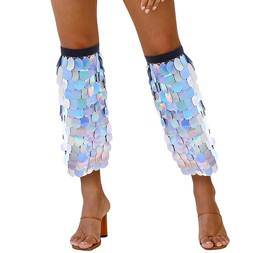 Image of Sequins Leg Warmer Sparkly Fringe Leg Warmers Elastic Fish Scale Leg Sock Party Boot Covers Cosplay Rave Outfit for Women and Girls