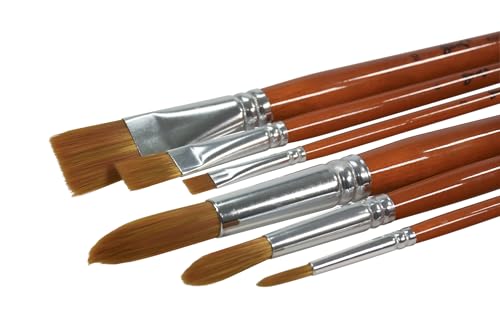Image of Sax Copper Acrylic Brushes with Long Wood Handle, Round and Bright Sizes 2, 6, and 10 (Set of 6)