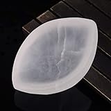 JIC Gem 4 Inch Selenite Bowl Leaf Shape Hand Carved Moroccan Selenite Crystal Bowl for Charging, Healing, Home Decoration