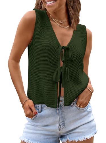 Image of LILLUSORY Womens Tie Front Tops Vacation Sweater Vest | Bohemian Style, Beach Resort Wear, Concert Western Outfits, Crochet Tops, Vacation Outfits, Cute Y2k Sleeveless 2026