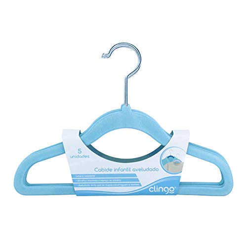 Clingo 5 Cabides Infantil Aveludado Classic Azul
