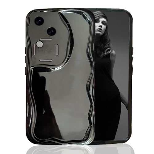 Image of KC Back Cover for Vivo V30 5G - New Curly Wave Frame Shape Shockproof Bumper Soft Silicone Case with Camera Protection (Black)