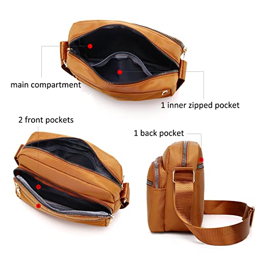 Seinpure Women Nylon Crossbody Bag Waterproof Multi Pockets Shoulder Handbags Small Lightweight Travel Purse Adjustable Strap (Brown) #TOP4