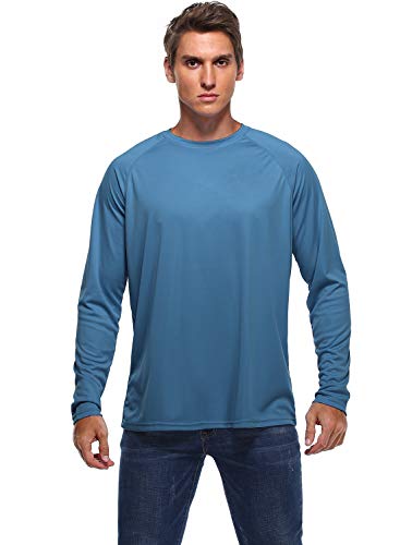 Men's UPF 50+ Running Sun Protection Long Sleeve T-Shirt Outdoor Rashguard Hiking Hoodies Performance Athletic Top Navy Blue XL