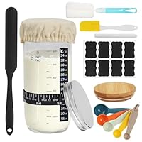 Sauerteig Starter Set, Sauerteig Glas, Brot Backen Zubehör, Fermentationsglas mit Aluminiumdeckel, Gärtuch, Temperaturband, Etikett, Silikonspatel, Wiederverwendbares Sauerteig-Starterglas (700ML)