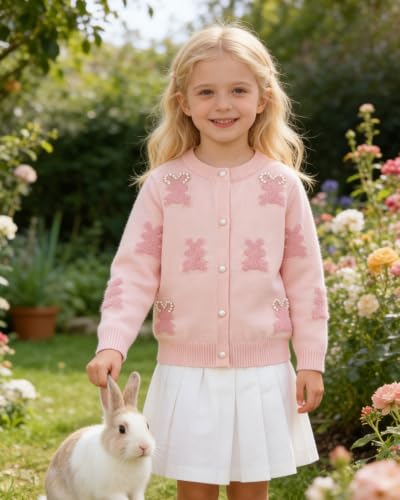 Image of CM-Kid Girl's Knit Sweater Cardigan Heart Long Sleeve Button Up Jacket Coat