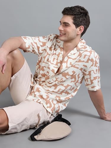 Image of StitchX Men's Half Sleeve Camo Printed Linen Look Shirt