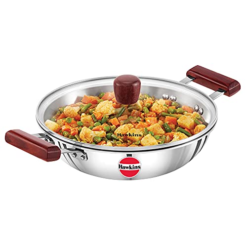 Comparison: Best Kadai For Indian Cooking 4 Hawkins 2.5 Litre Deep Fry Pan, Triply Stainless Steel Kadai with Glass Lid, Flat Bottom Induction Kadhai, Silver (SSD25G)