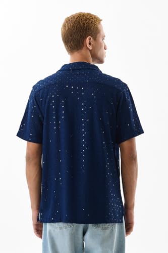 Image of SNITCH Men Casual Shirt | Regular Fit Half Sleeve Cuban Collar Textured Pattern with Embellished Sequins | 100% Viscose & Breathable Fabric for Everyday Wear