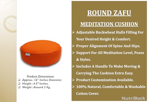 Image of Buckwheat ZAFU Meditation Cushion Filled with Buckwheat Hulls (Round - Orange)