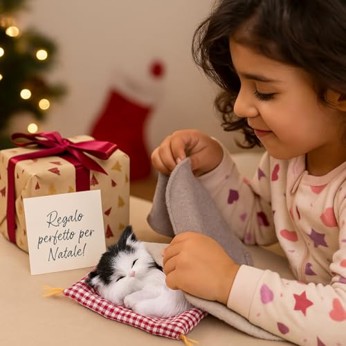 Tnfeeon Simulation Schlafen Plüsch Katze mit niedlichen Klang weiche Matte Bett Schlafen Katze gefüllte Puppe beliebtes für Kinder Kleinkinder (Schwarz Weiß)