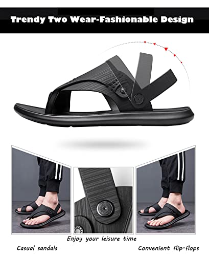 Flip Flops for Men Leather Open Toe Thong Sandals Slip-on Indoor Outdoor Beach Flip-flop Sandals Dual-use Design3