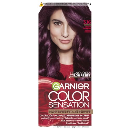 GARNIER - Pack 4 Color Sensation Tinte Permanente 3.16 Violín Intenso, Color Intenso y Brillo Espejo, Cobertura 100% de Canas con Aceites Florales