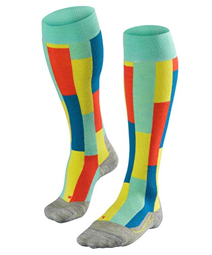 FALKE Damen Skisocken SK4 Brick, modische Skistrümpfe mit Merinowolle, Kniestrümpfe mit Vollplüsch zum Skifahren, gute Wärmeisolation, leichte Polsterung, 1er Pack, Blau (Fiji 6423), Größe: 35-36