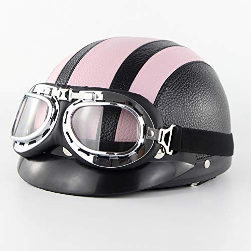 Adult Motorcycle Half Helmet, PU Leather Retro Half Helmet DOT Approved Young Men