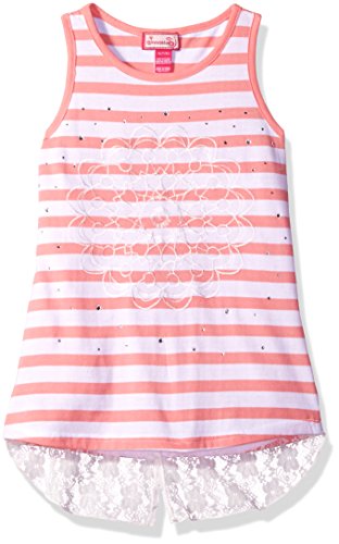 Dream Star Girls' Stripe Tank with Applique, Stones and Lace at Back Hem