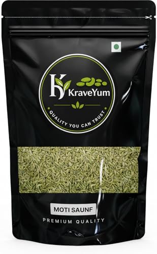KRAVEYUM Fennel Seeds 400gm | Moti Saunf, Variyali | Sabut Saunf | Whole Indian Spices Artificial Colors & Preservatives, Naturale Whole Fennel Seed | Pouch Pack