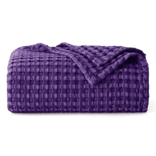Image of Bedsure Cooling Cotton Waffle Weave Throw Blanket - Lightweight Breathable Blanket of Rayon Derived from Bamboo for Hot Sleepers, Luxury Throws for Bed, Couch and Sofa, Purple, 50x70 Inches