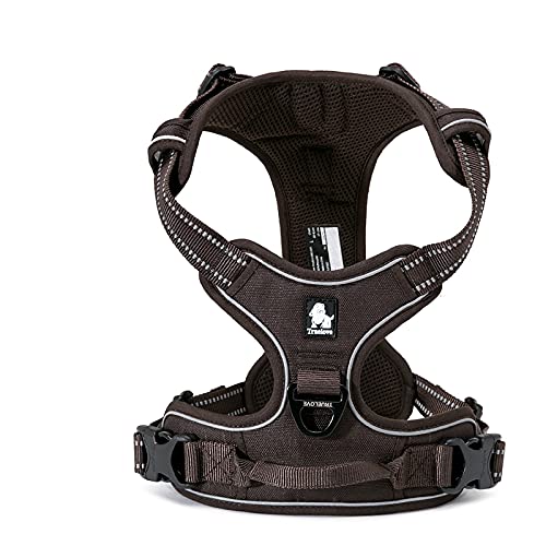 WINHYEPET True Love Dog Harness No Pull Front Clip Vest Dog Car Harnesses Adjustable with Handle Four Points Of Adjustment Reflective Padded Oxford Material,Walking Training TLH5651(Brown,XL)