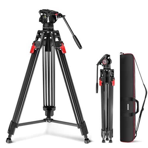 NEEWER Trépied pour caméra vidéo de 192 cm avec tête fluide, libération rapide en une étape...