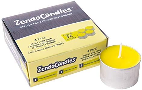 ZendoZones 18ZENCAND 3% Citronella Candles Refill for Burners, Pack of 4, Yellow