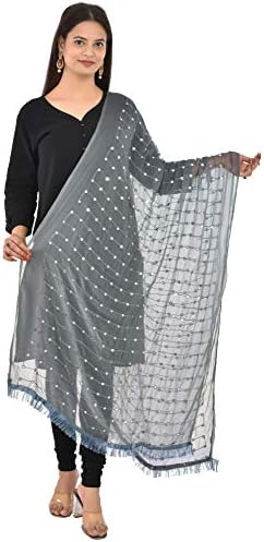 YOUTHQUAKE Plastic Mirror Work Embroidered Chiffon Dupatta for Womens & Girls