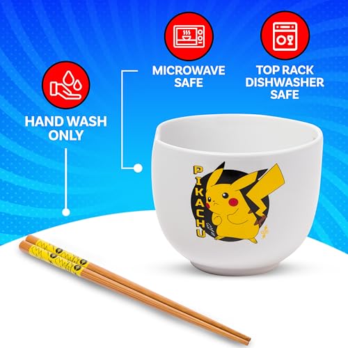 Image of Silver Buffalo Pokemon Pikachu, Ramen Bowl with Chopsticks, 20oz