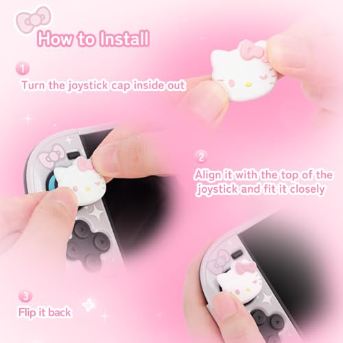 Kuitmor Thumb Grip Caps Compatible with Nintendo Switch 2, Silicone Joystick Grip Caps for Switch 2025, 4pcs, Cute Cat Style, White & Pink - Image 4