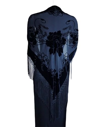 Silk Base Burn-out Velvet Triangle Scarf, with 8