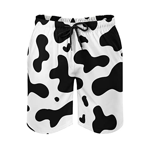 Homokoir Mens Cow Print Beach Board Shorts Swim Trunks with Mesh